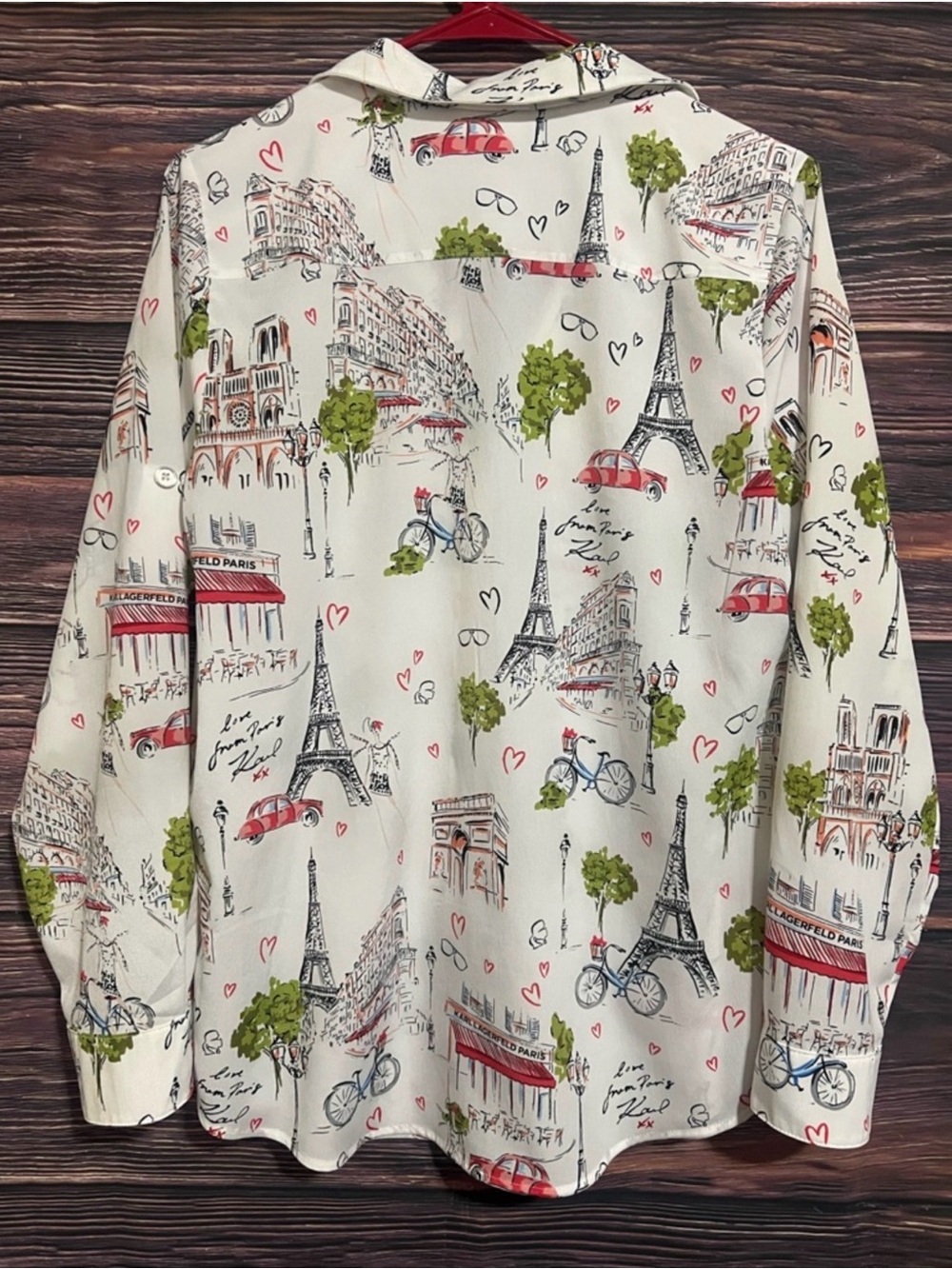 Karl Lagerfeld White Paris Sketch Button-Front Shirt with Red and Green Accents - Picture 3 of 9
